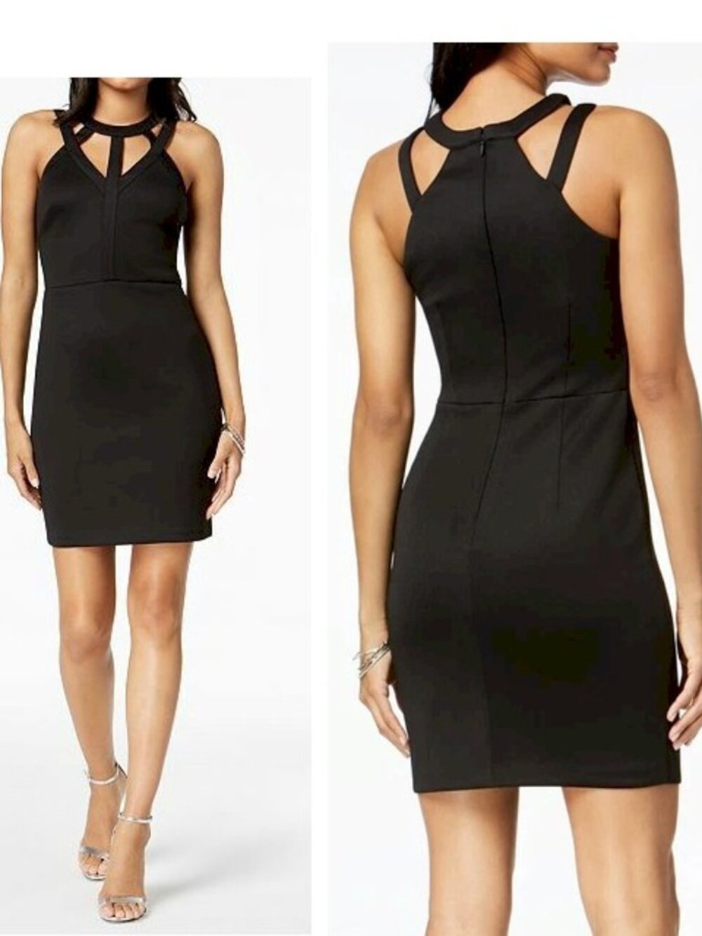 GUESS Black Bodycon Caged Scuba Sheath Short Dress Size 14